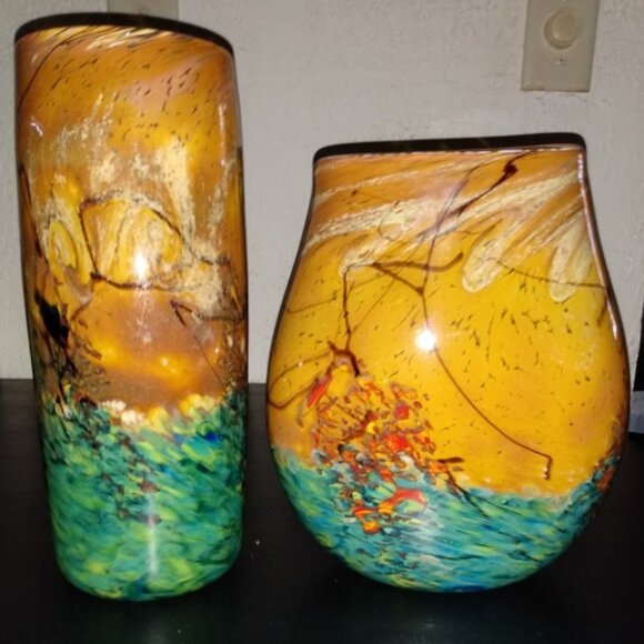 JOHN FIELDS 'SEDONA' Signed 2000 Hand Blown Studio Art Glass Cylinder Vase - Picture 10 of 12